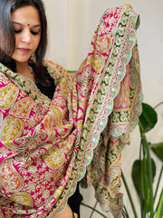 Pink Chinon Dupatta with Aari Embroidery