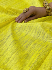 Yellow Embroidered Saree in Pure Tussar-Geecha Silk
