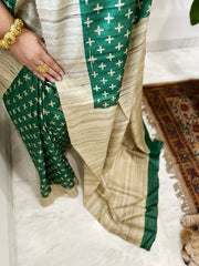 Green Printed Saree in Pure Tussar-Geecha Silk