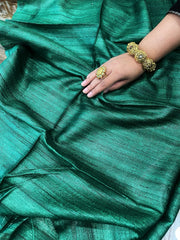 Green Printed Saree in Pure Tussar-Geecha Silk