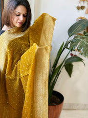 Haldi Yellow Woven Banarasi Dupatta in Tissue