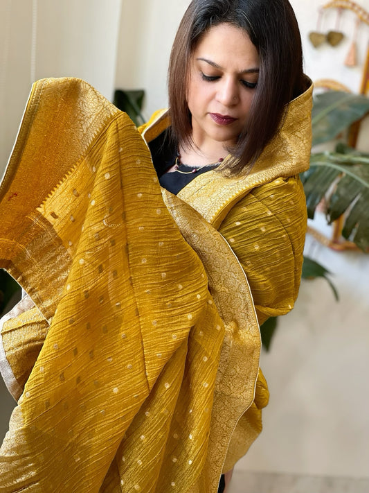 Haldi Yellow Woven Banarasi Dupatta in Tissue