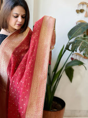 Carrot Red Woven Banarasi Dupatta in Tissue