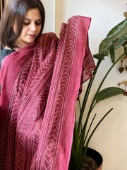 Maroon Kota Cotton Handblock Printed Dupatta