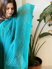 Sky Blue Kota Cotton Handblock Printed Dupatta
