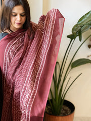 Maroon Kota Cotton Handblock Printed Dupatta