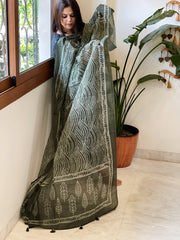 Military Green Kota Cotton Handblock Printed Dupatta