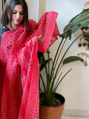 Pinkish Red Kota Cotton Handblock Printed Dupatta