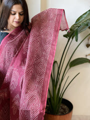 Maroon Kota Cotton Handblock Printed Dupatta