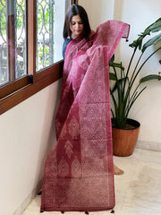 Maroon Kota Cotton Handblock Printed Dupatta