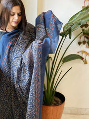Blue Kota Cotton Handblock Printed Dupatta