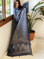 Blue Kota Cotton Handblock Printed Dupatta