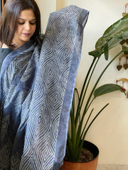 Blue Kota Cotton Handblock Printed Dupatta