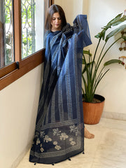 Indigo Blue Kota Cotton Handblock Printed Dupatta