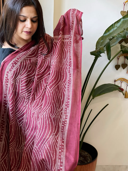 Maroon Kota Cotton Handblock Printed Dupatta