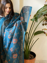 Blue Kota Cotton Handblock Printed Dupatta