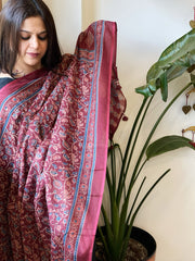 Maroon Kota Cotton Handblock Printed Dupatta