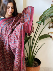 Maroon Kota Cotton Handblock Printed Dupatta