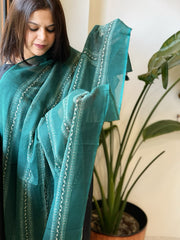 Teal Kota Cotton Handblock Printed Dupatta