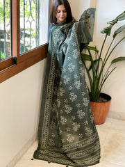 Dull Green Kota Cotton Handblock Printed Dupatta