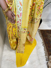 Yellow Handmade Bandhani Saree with Meenakari in Pure Georgette