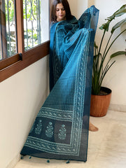 Blue Kota Cotton Handblock Printed Dupatta