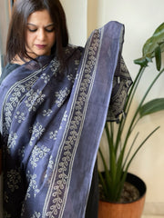 Indigo Blue Kota Cotton Handblock Printed Dupatta