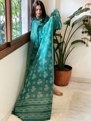 Sea Green Kota Cotton Handblock Printed Dupatta
