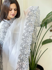 White Kota Cotton Dupatta with Cut Work