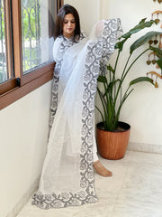 White Kota Cotton Dupatta with Cut Work