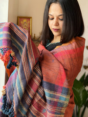 Handwoven Bhujodi Shawl in Pure Tussar and Wool