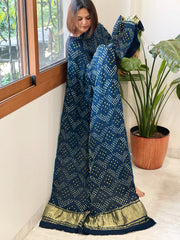 Bandhani Dupatta with Zari Pallu in Modal Silk