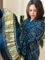 Bandhani Dupatta with Zari Pallu in Modal Silk