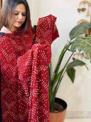 Bandhani Dupatta with Zari Pallu in Modal Silk