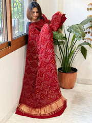 Bandhani Dupatta with Zari Pallu in Modal Silk
