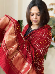 Bandhani Dupatta with Zari Pallu in Modal Silk