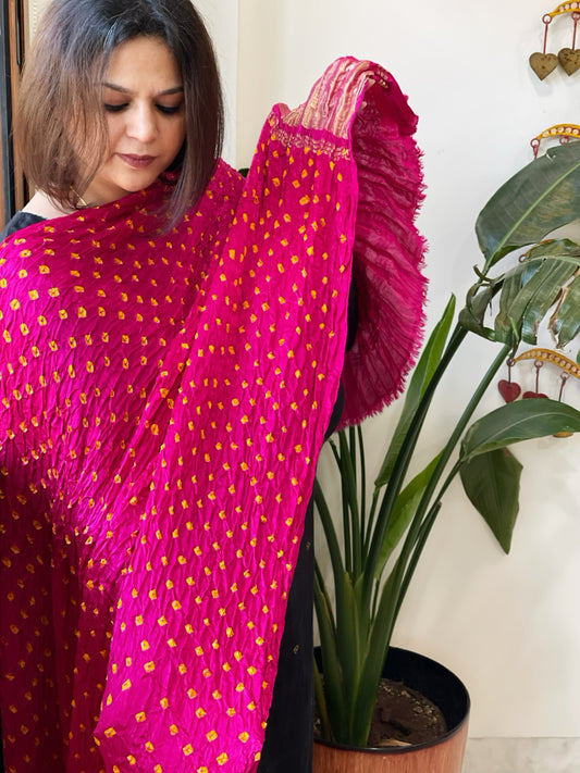 Bandhani Dupatta with Zari Pallu in Modal Silk
