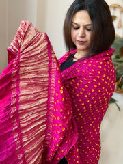Bandhani Dupatta with Zari Pallu in Modal Silk