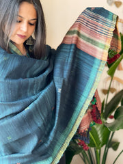 Handwoven Bhujodi Shawl in Pure Tussar and Wool