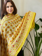 Yellow Handmade Sindhi Kadhai with Real Mirror Handwork Dupatta in Pure Silk