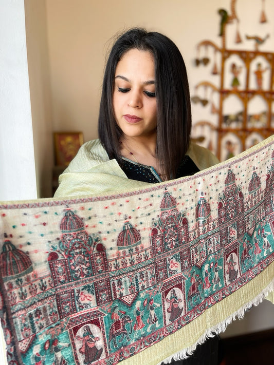 Pista Green Pashmina Stole with Shehnai Baraat Kaani Pallu