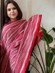 Red Handmade Kantha Dupatta in Silk