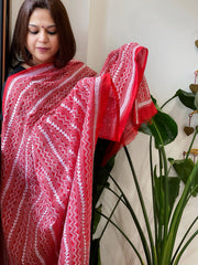 Red Handmade Kantha Dupatta in Silk