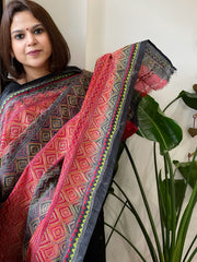 Red and Black Handmade Kantha Dupatta in Silk