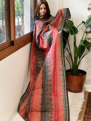 Red and Black Handmade Kantha Dupatta in Silk