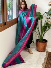 Blue and Pink Handmade Kantha Dupatta in Silk