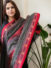Red and Black Handmade Kantha Dupatta in Silk