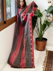 Red and Black Handmade Kantha Dupatta in Silk