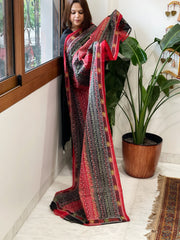 Red and Black Handmade Kantha Dupatta in Silk