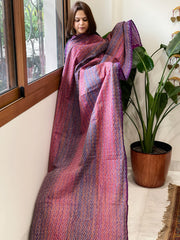 Pink and Purple Handmade Kantha Dupatta in Silk